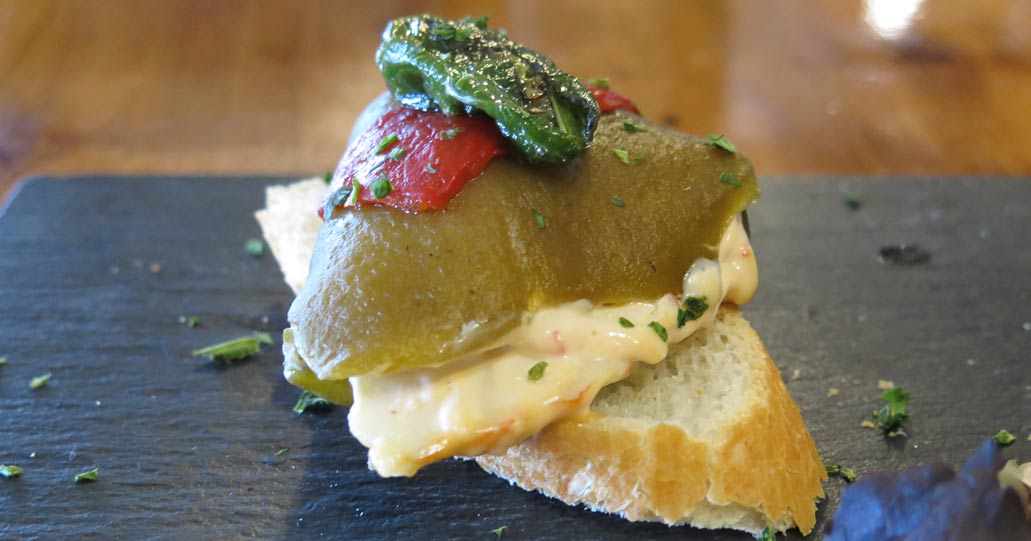 Green and red pepper pintxo from the Basque Country. Food photography