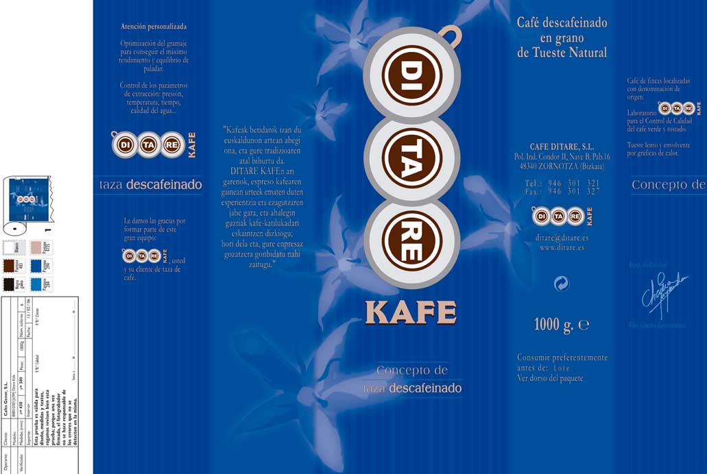 Diseño de packaging de café descafeinado. Ditare Kafe
